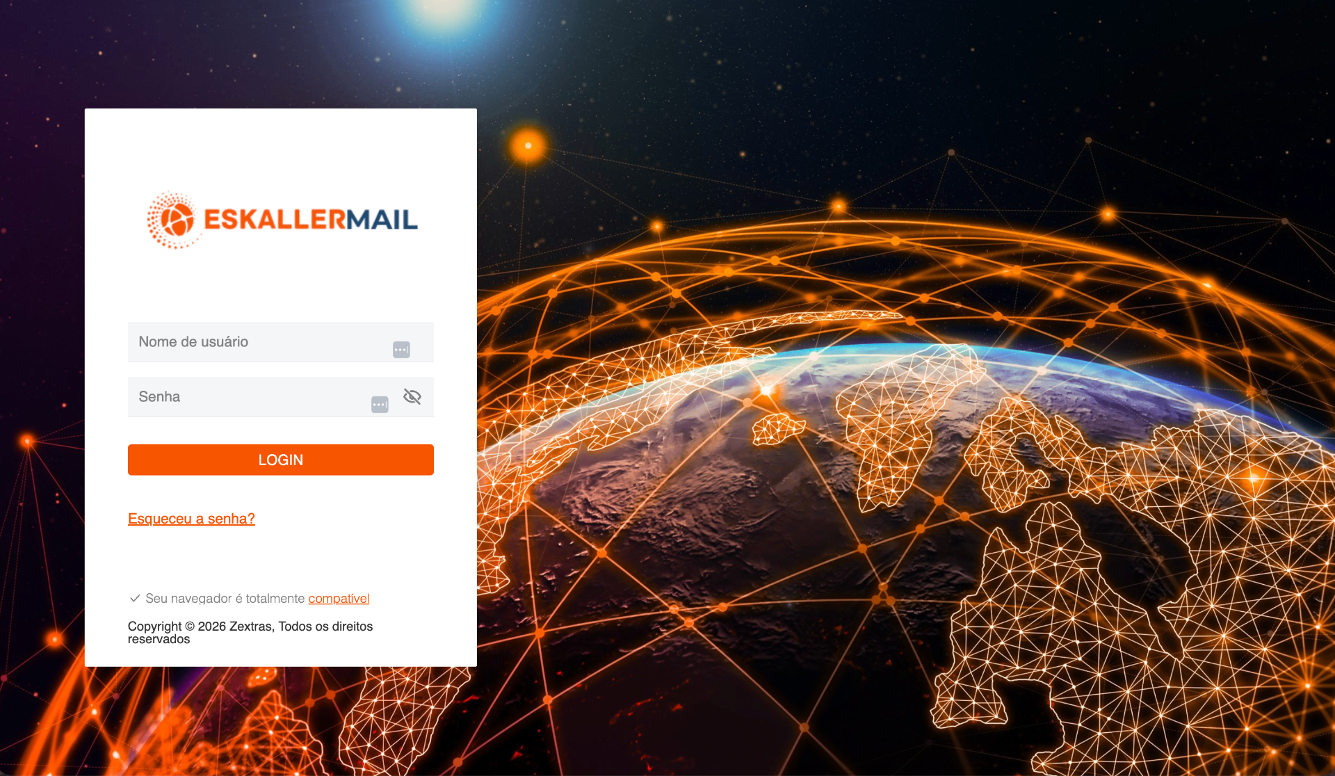 Interface de login do EskallerMail com segurança de e-mail corporativo