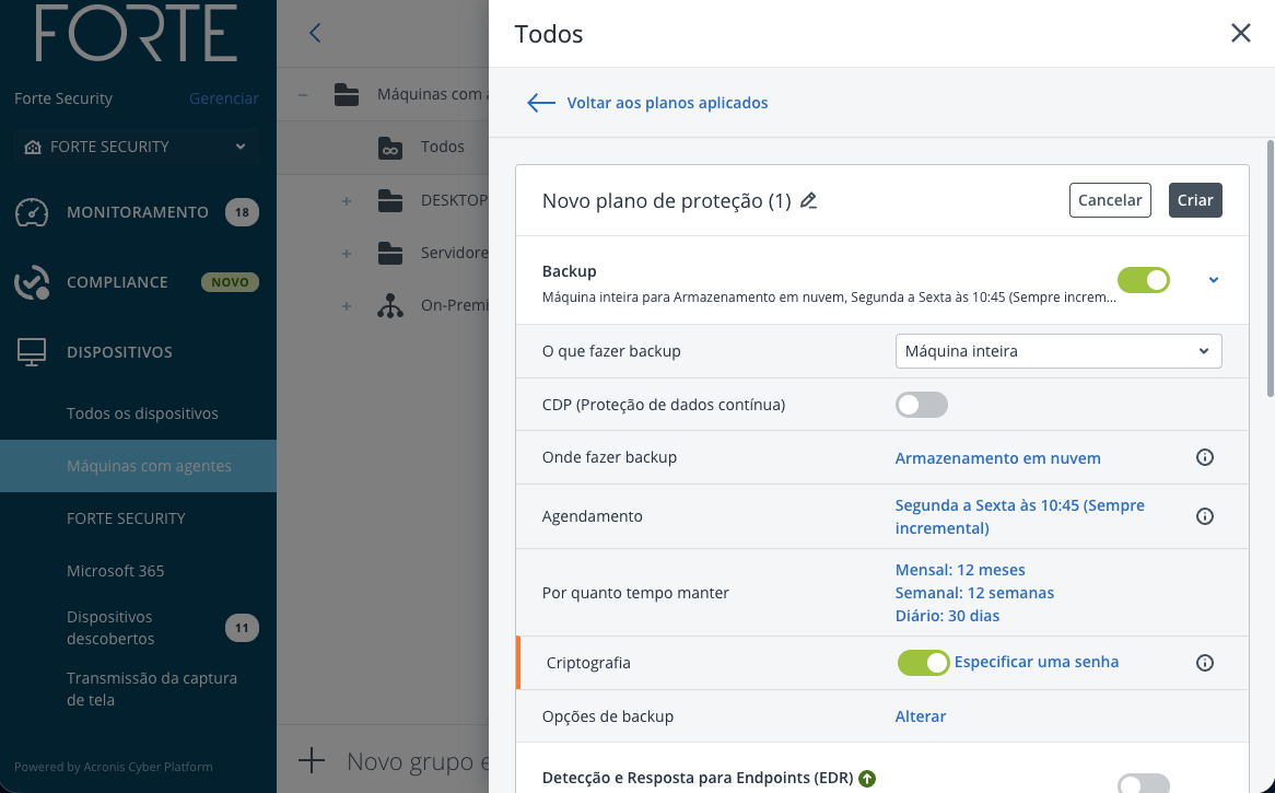 Cargas de trabalho físicas e em nuvem protegidas pela Acronis
